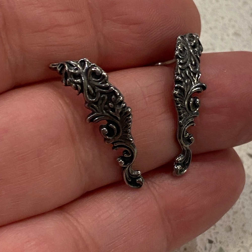 Or PAZ Beautiful Intricate Silver Scrollwork Earrings Climbers or Dangle